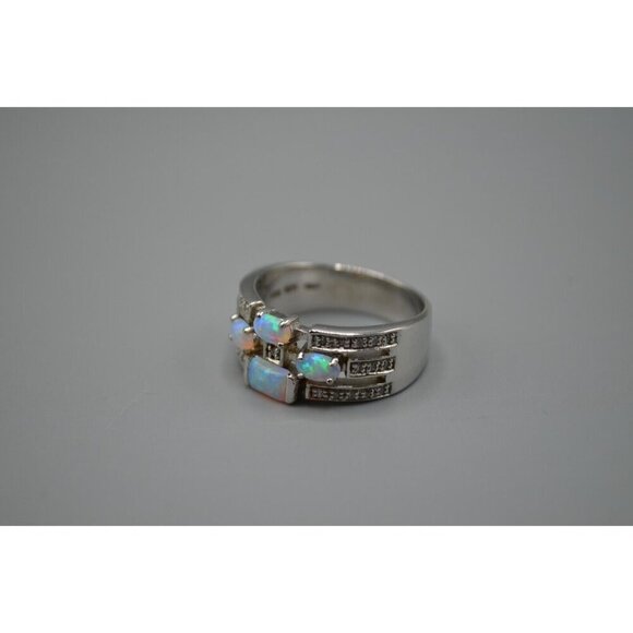 Opalite Cluster 3 Band Ring w/ Crystals CZ ADI 925 Thai Stamp Size 9.75 7.05g - Picture 6 of 7